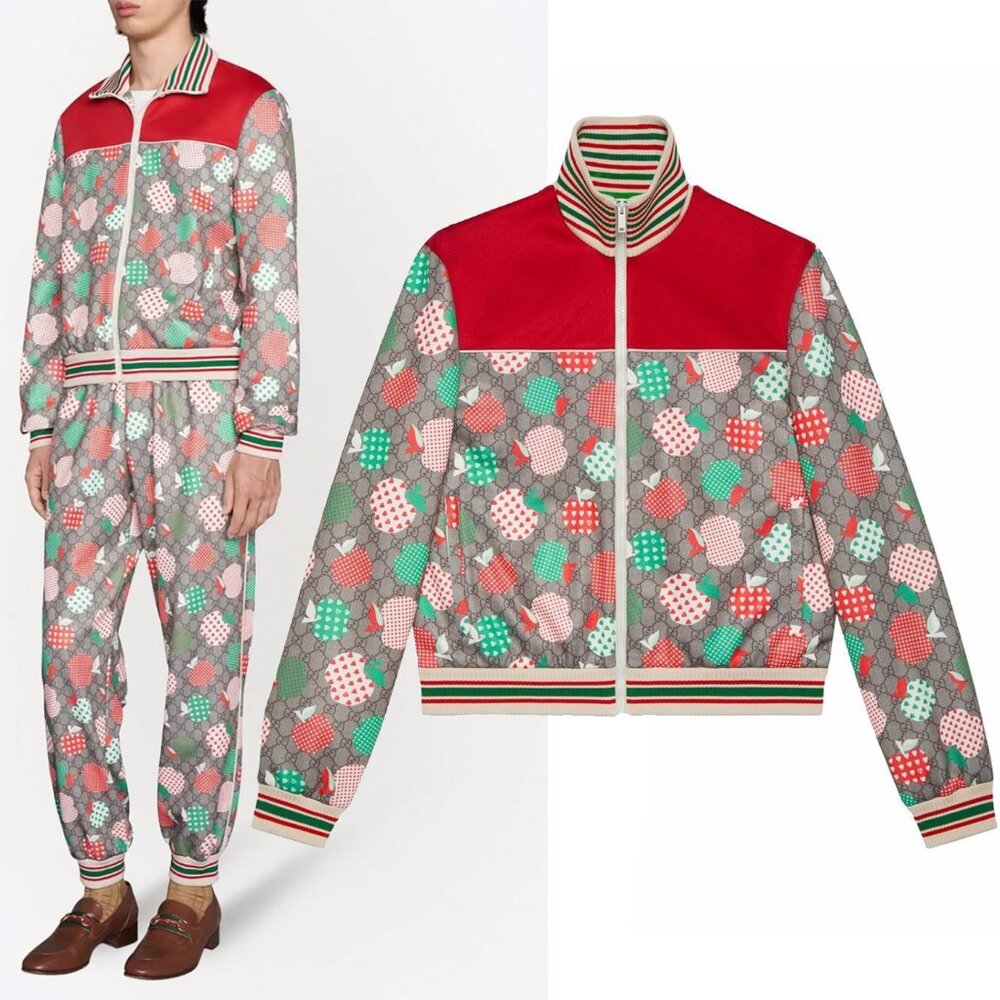 GUCCI JACKET MENS GG SUPREME APPLE HEARTS LES POMMES PRINT ZIP sz M